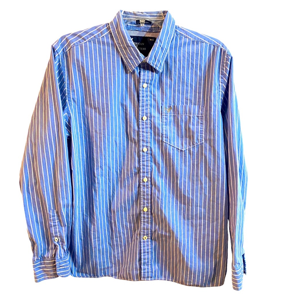 American eagle outfitters light blue and white striped button down size XL